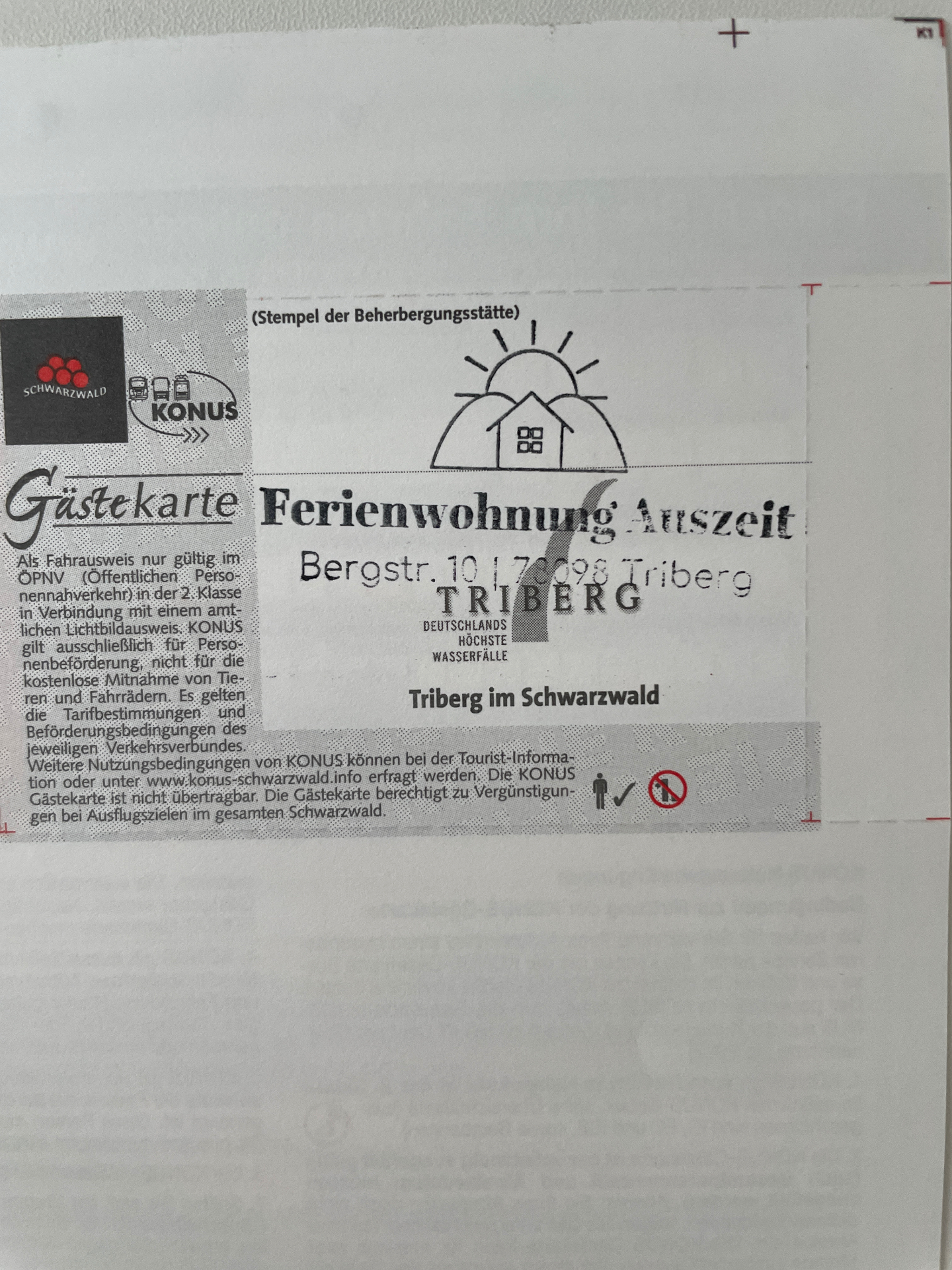 KONUS-Gästekarte der Ferienwohnung Auszeit